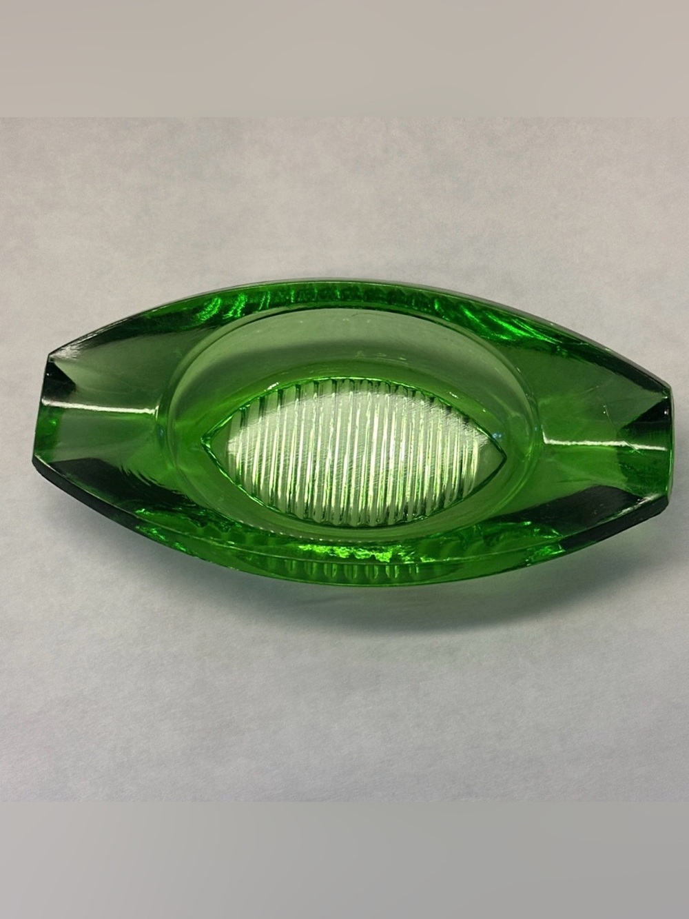 Vintage Green Glass Couples Ashtray MCM Art Glass Match Striker 1950s Boat Canoe